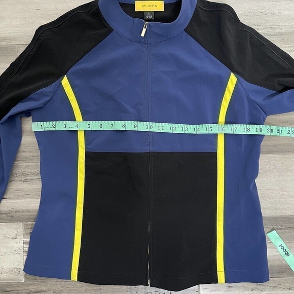 St. John Gold Label Jacket Light Weight Zip Up Blue Black Neon M EUC - Picture 5 of 7